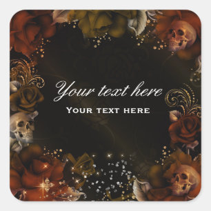 Autocollant gothique Roses oranges marron + Crânes