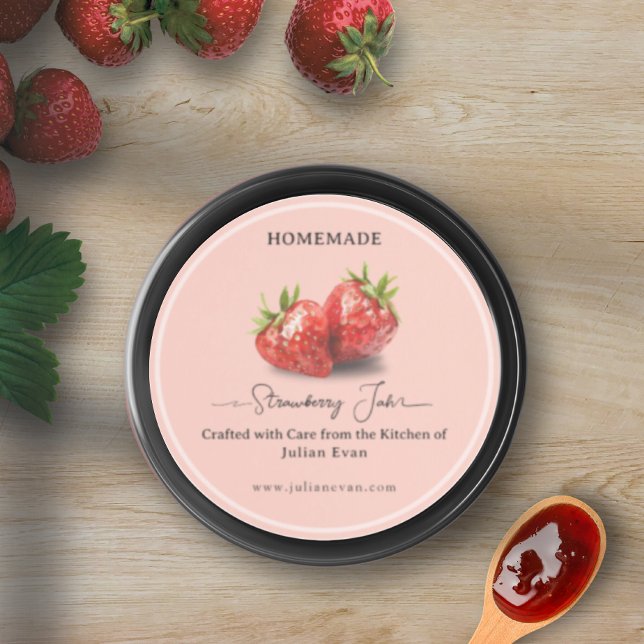 Autocollant Gourmet Fraise Aquarellée Maison (Watercolor Strawberry Homemade Gourmet Sticker)