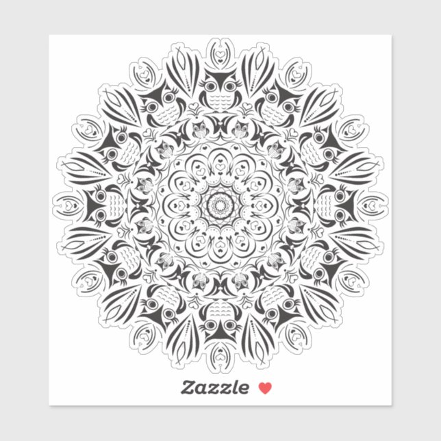 Autocollant grand rond Owl mandala (Feuille)