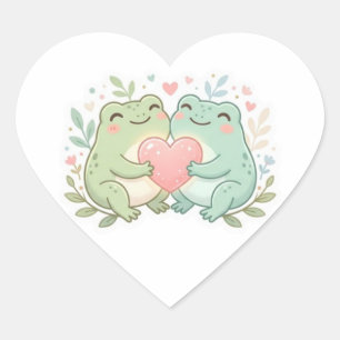 Autocollant Grenouille Couple Mignon Deux Grenouil