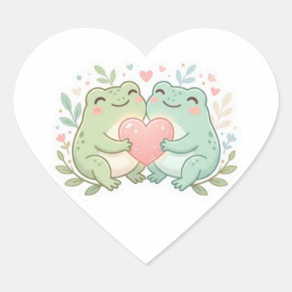 Autocollant Grenouille Couple Mignon Deux Grenouil
