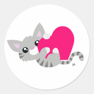 Autocollant gris de Kitty de Saint-Valentin