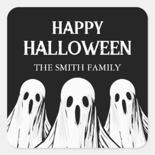 Autocollant Halloween avec fantôme noir et blanc