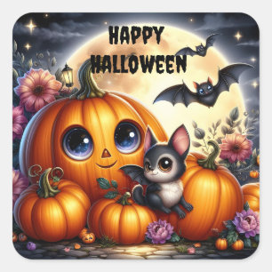 Autocollant Halloween Chauves-Souris Et Citrouille