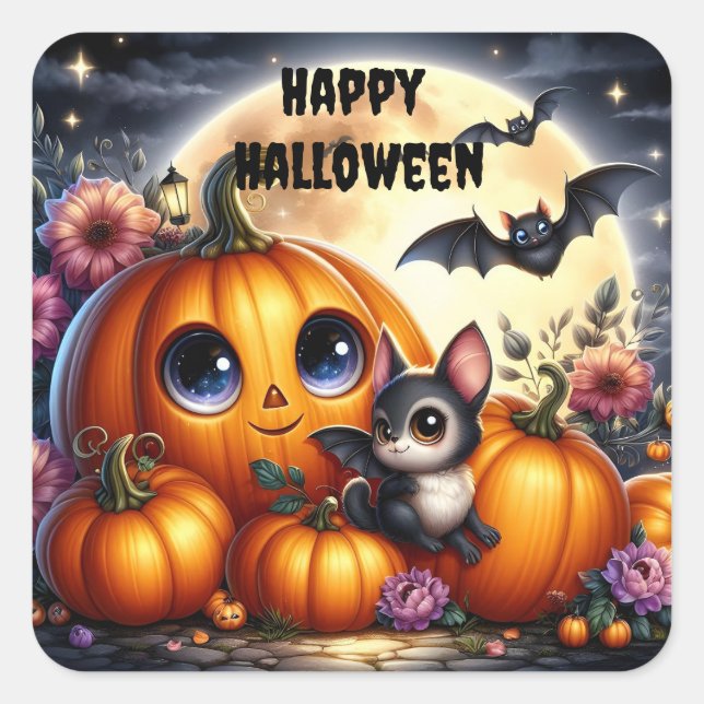 Autocollant Halloween Chauves-Souris Et Citrouille (Devant)