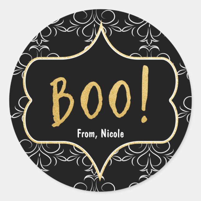 Autocollant Halloween Gold BOO noir blanc élégant (Devant)