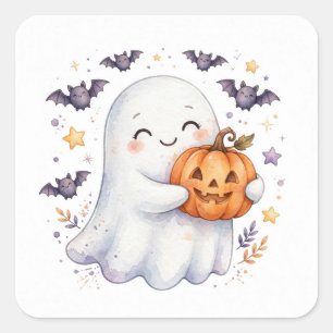 Autocollant Halloween Mignon Fantôme Câlin Citroui