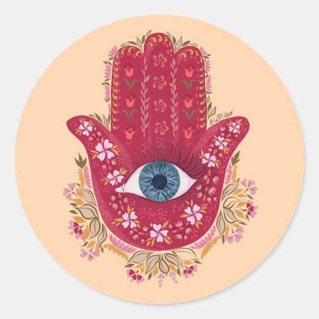 Autocollant Hamsa main_Magenta_Cream (Devant)
