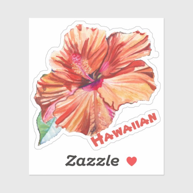 Autocollant hawaïen d'aquarelle d'Orange Hibiscus (Feuille)