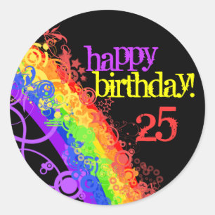 Autocollant heureux d'anniversaire d'arc-en-ciel