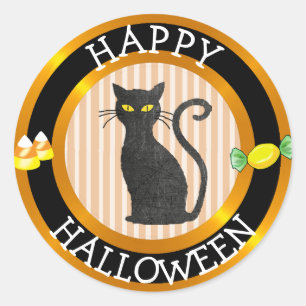 Autocollant heureux de chat noir et de sucrerie de