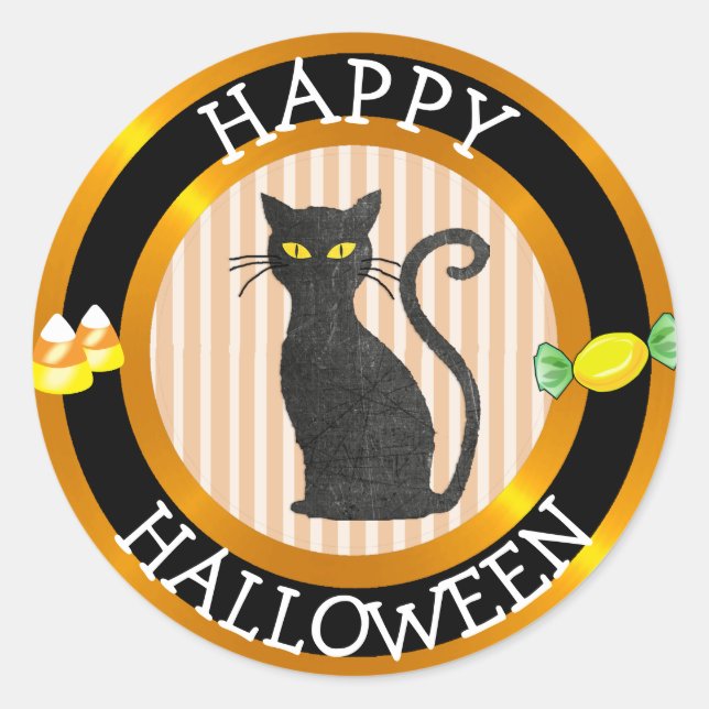 Autocollant heureux de chat noir et de sucrerie de (Devant)