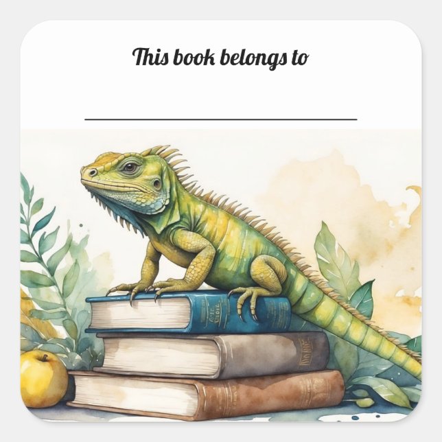 Autocollant Iguana et Livres modifiables (Devant)