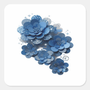 Autocollant imprimé Fleurs argentées BLEU FLORAL G