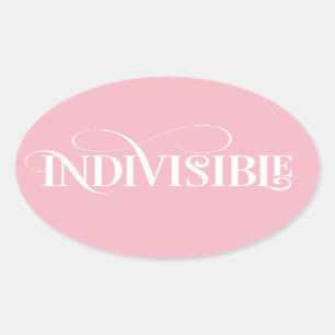 Autocollant indivisible / Script blanc (ovale)