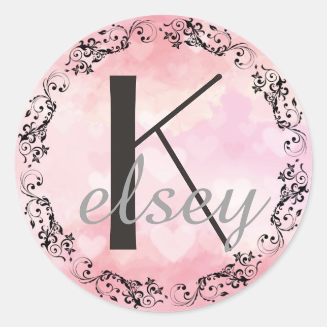 Autocollant initial de lettre noire et rose (Devant)