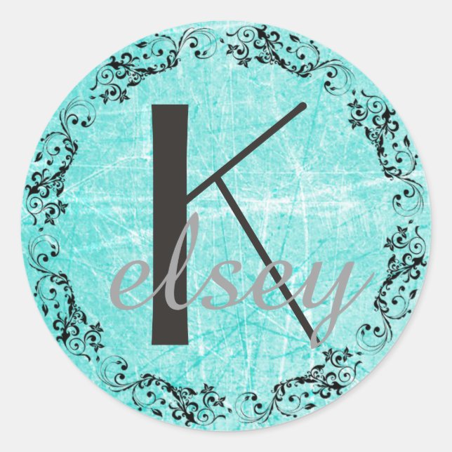 Autocollant initial de lettres Turquoises et noire (Devant)