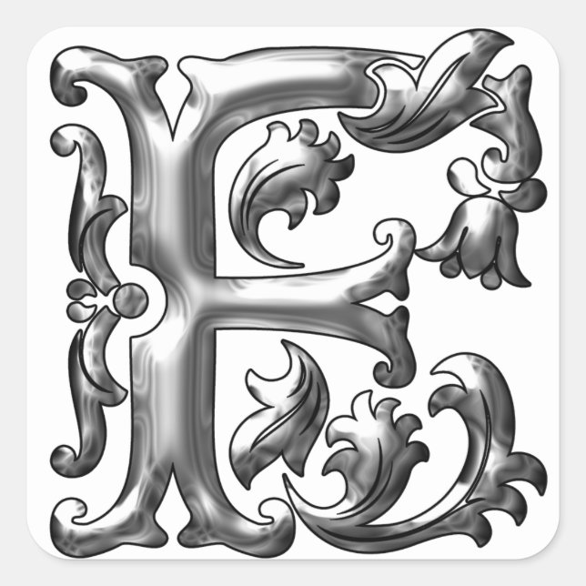 Autocollant initial lettre F majuscule en argent (Devant)