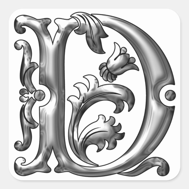 Autocollant initial lettre majuscule D en argent (Devant)