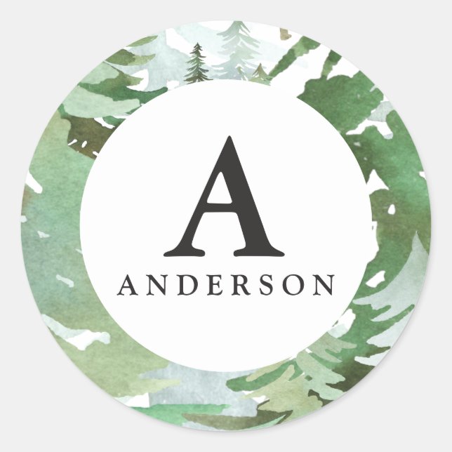 Autocollant initial monogramme de la forêt d'aquar (Devant)