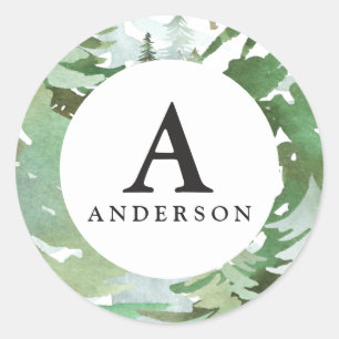 Autocollant initial monogramme de la forêt d'aquar