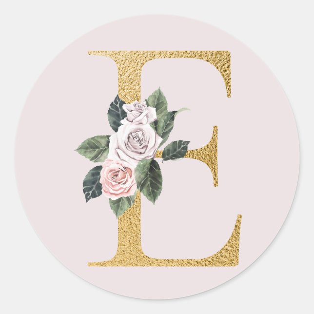 Autocollant initiales or rose printemps lettre E (Devant)