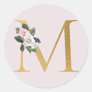 Autocollant initiales or roses de printemps lettre