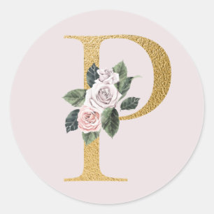 Autocollant initiales or roses de printemps lettre