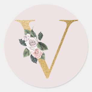 Autocollant initiales or roses de printemps lettre
