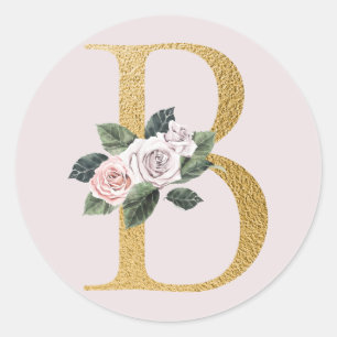 Autocollant initiales or roses de printemps lettre