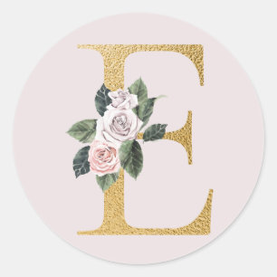 Autocollant initiales or roses de printemps lettre