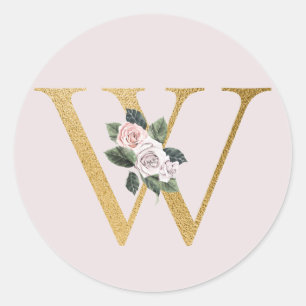 Autocollant initiales or roses de printemps lettre