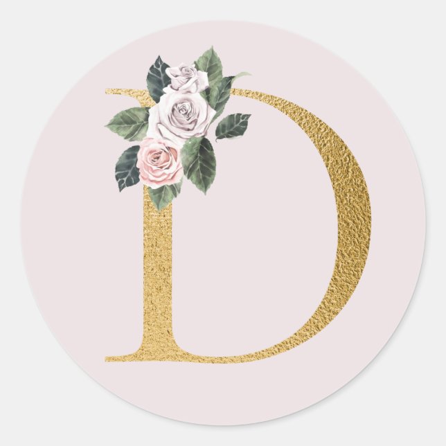 Autocollant initiales roses de printemps or lettre (Devant)