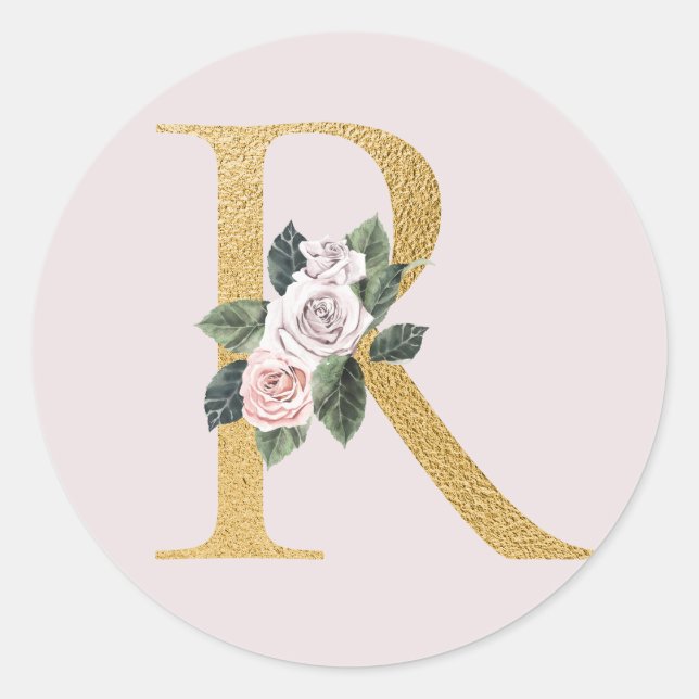 Autocollant initiales roses de printemps or lettre (Devant)