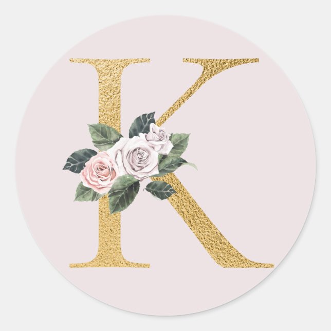 Autocollant initiales roses dorées de printemps le (Devant)