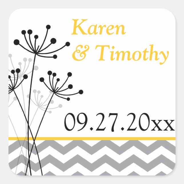 Autocollant jaune, gris, blanc floral Chevron (Devant)