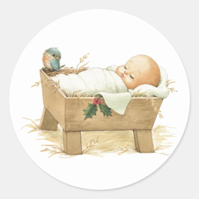 Autocollant Jésus bébé dans une crèche (Devant)