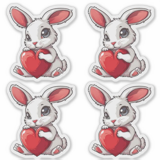 Autocollant joli lapin de Pâques, lapin qui enlace (Devant)