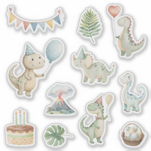 Autocollant Joyeux Anniversaire Dinosaures Peints 