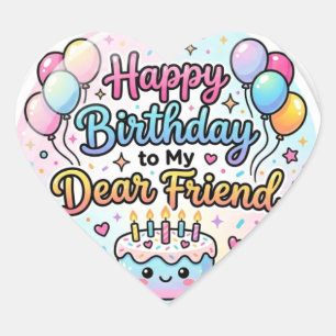 Autocollant Joyeux Anniversaire en forme de cœur m