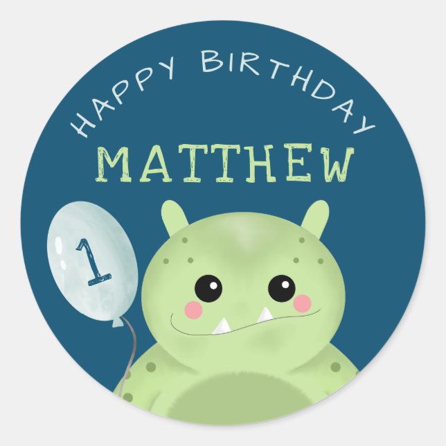 Autocollant Joyeux Anniversaire Enfant Petit Monst (Devant)