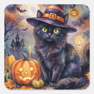 Autocollant Joyeux Halloween avec chat noir