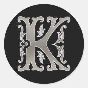 Autocollant K rond initial en argent