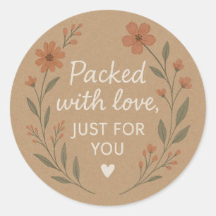 Autocollant Kraft Floral "Emballé avec Amour"
