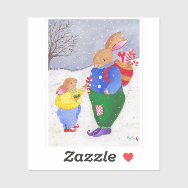 Autocollant lapin de Noël (Feuille)