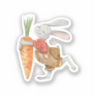 Autocollant - Lapin Mignon Avec Carotte.