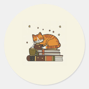 Autocollant Livre Pile Chat Endormi
