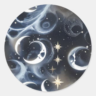 Autocollant - Lune Mystique Céleste Argent Platine