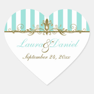 Autocollant Mariage Aqua, Blancs Scrolls Or