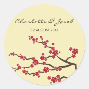 Autocollant Mariage asiatique rouge Sakura Cherry